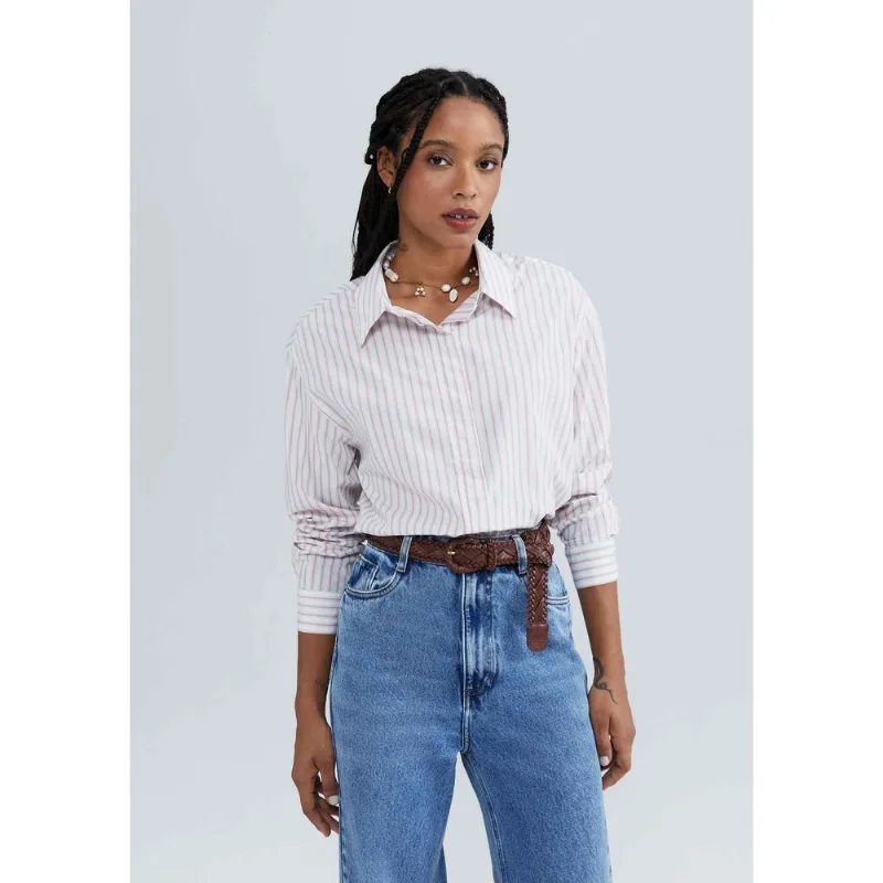 Camisa Feminina Manga Longa Listrada - Rosa G