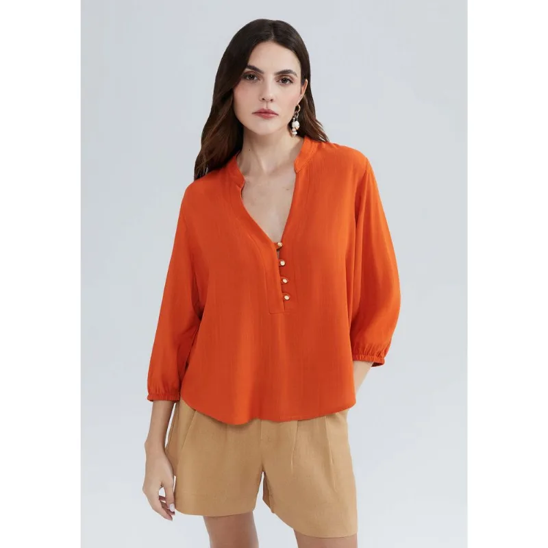 Blusa Básica Feminina Manga 7/8 Bufante - Laranja XG