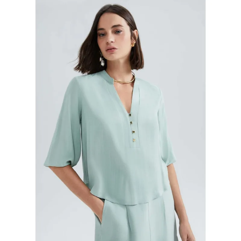 Blusa Básica Feminina Manga 7/8 Bufante - Verde M