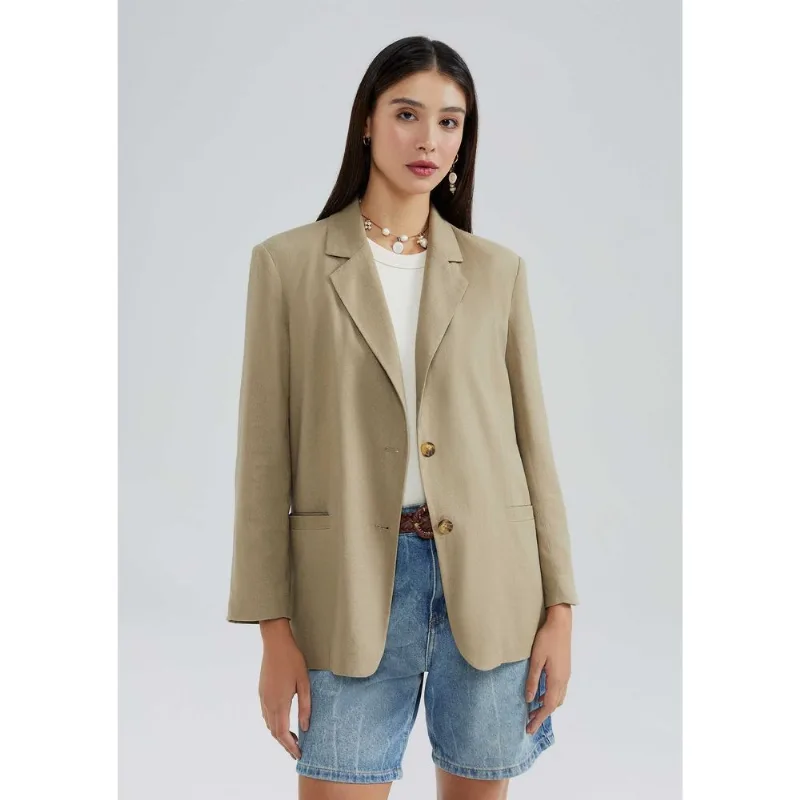 Blazer Feminino Com Linho - Caqui G