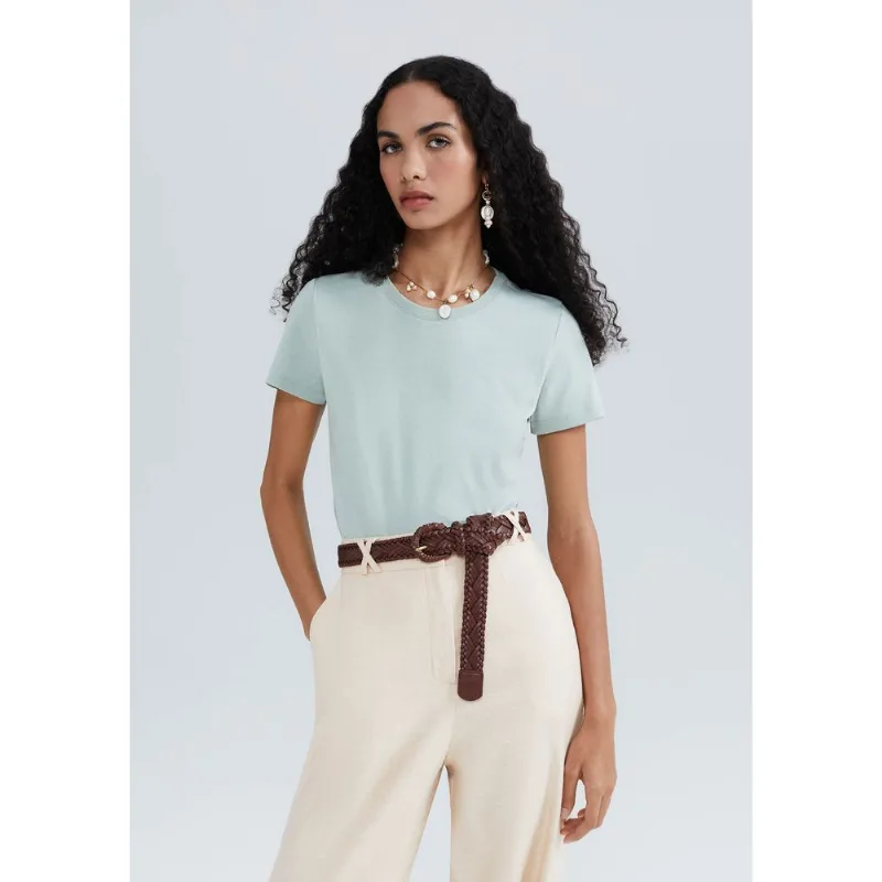 Camiseta Básica Feminina Slim World - Verde XG