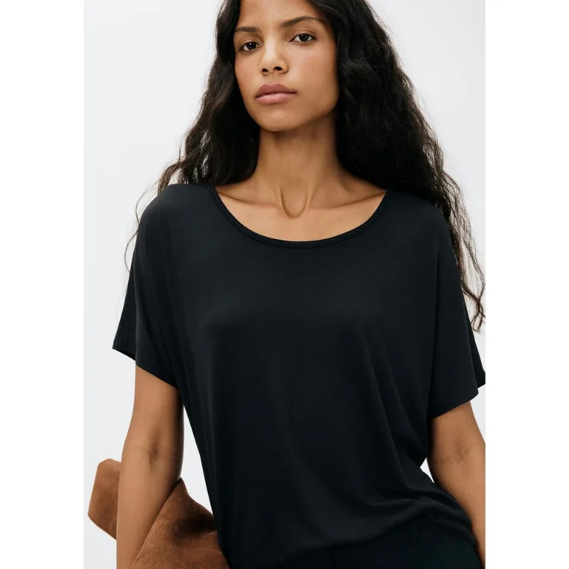 Blusa Básica Feminina Manga Curta Ampla Em Viscose - Preto EXG