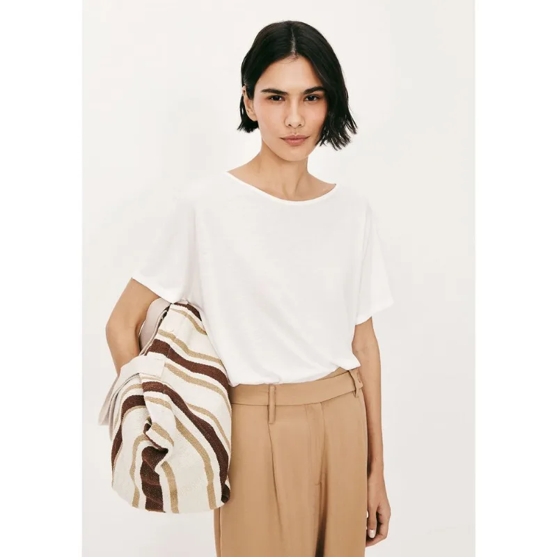Blusa Básica Feminina Manga Curta Ampla Em Viscose - Off white EXG