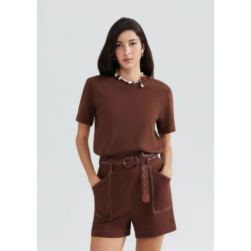 Camiseta Feminina Manga Curta Super Cotton - Marrom XP