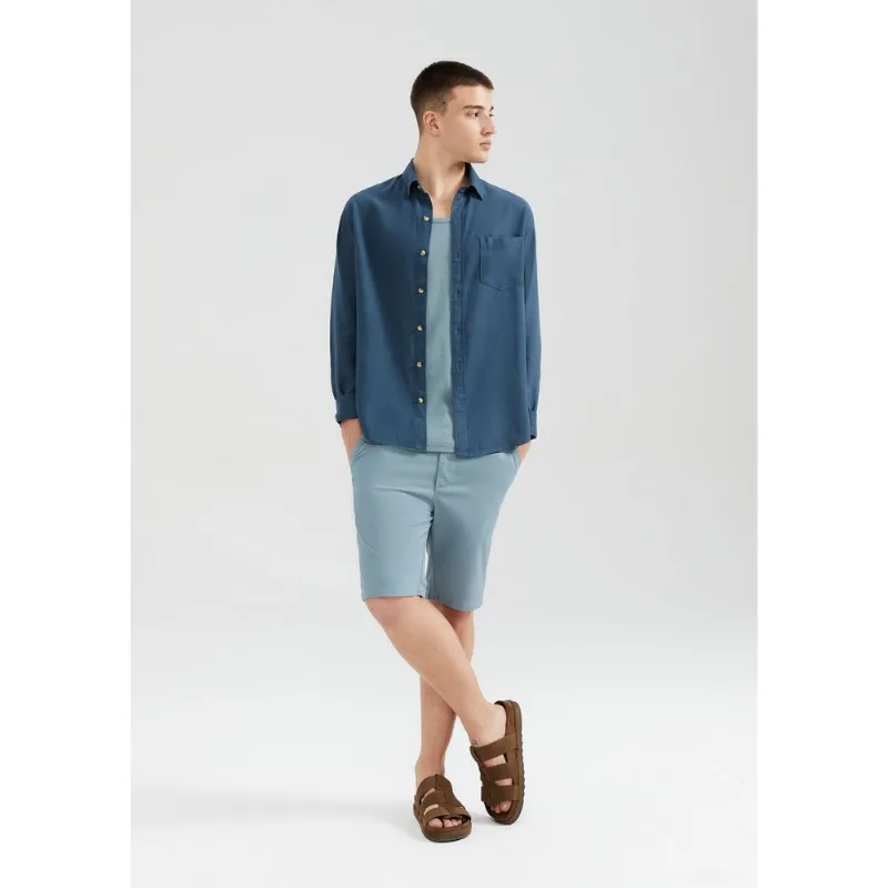 Bermuda Básica Masculina Chino Reta Em Sarja - Azul 046