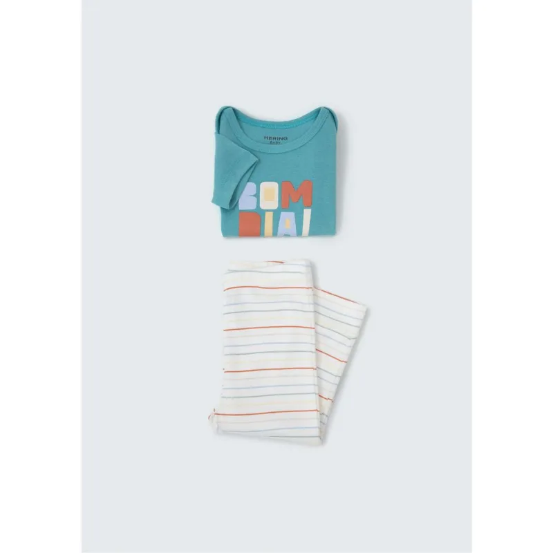 Conjunto Bebê Menino Em Ribana Com Body e Calça - Azul 06M