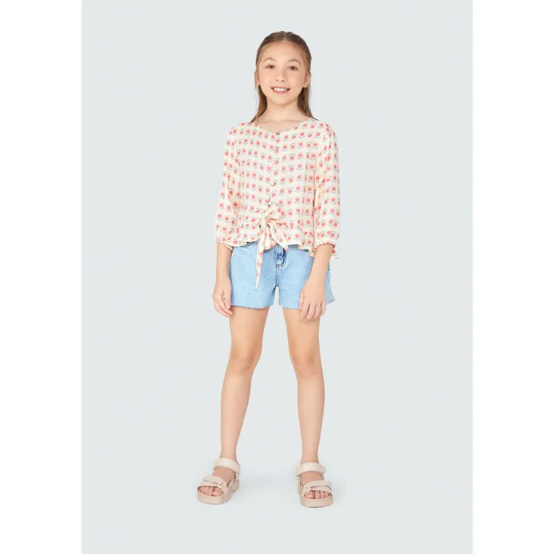 Blusa Infantil Menina Manga Longa Com Amarração - Rosa 006