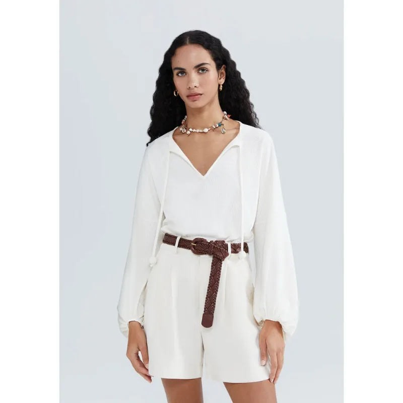 Blusa Feminina Manga Longa Maquinetada - Creme G