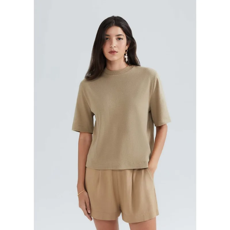 Blusa Feminina Manga Curta Em Ribana - Caqui XG