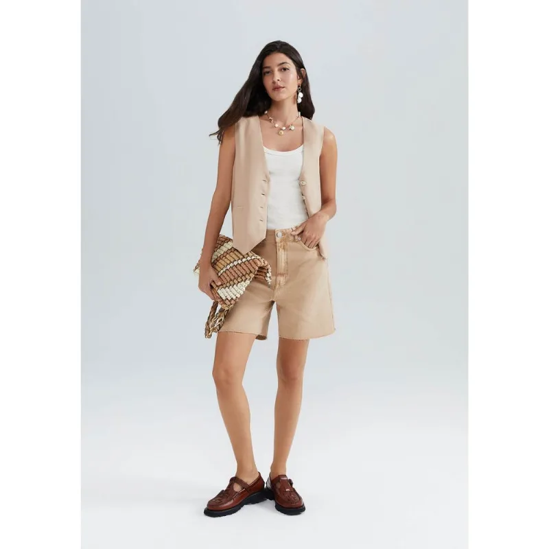 Bermuda Feminina Cintura Média Em Sarja - Bege 036