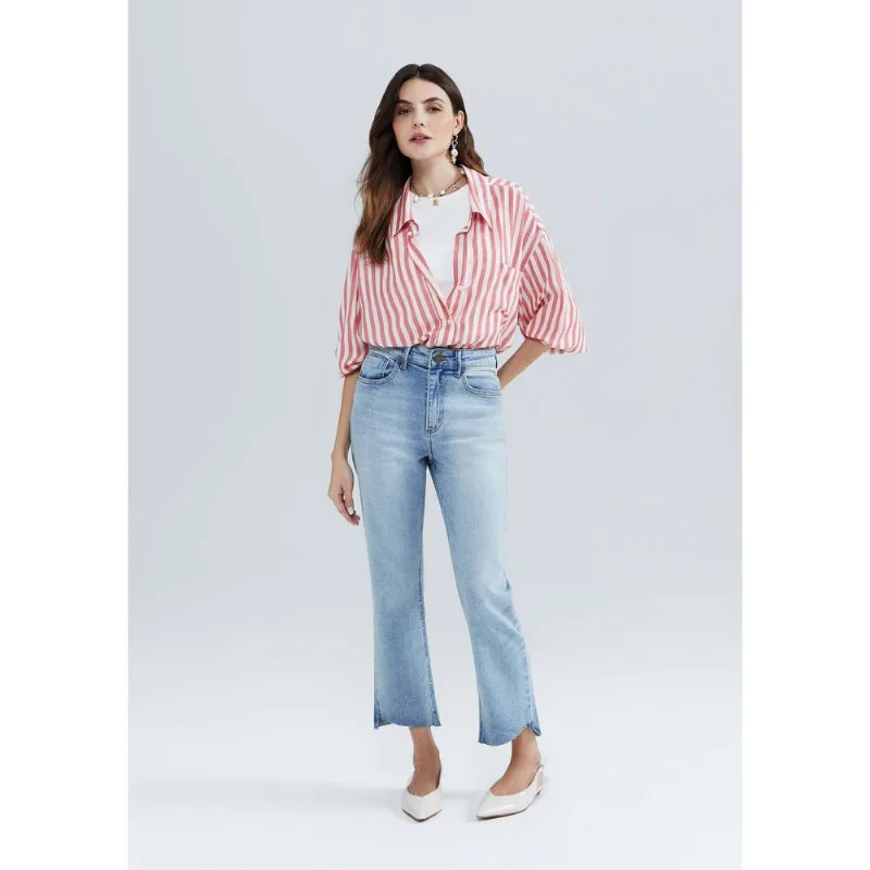 Calça Jeans Feminina Reta Cropped Cintura Alta - Azul 036