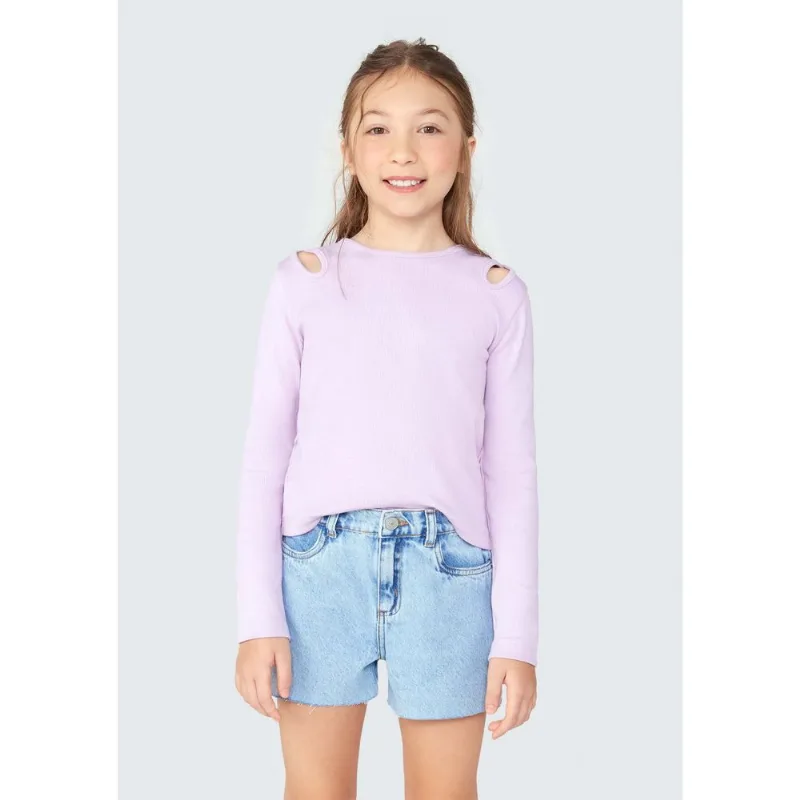 Blusa Infantil Menina Em Ribana Canelada - Roxo 006