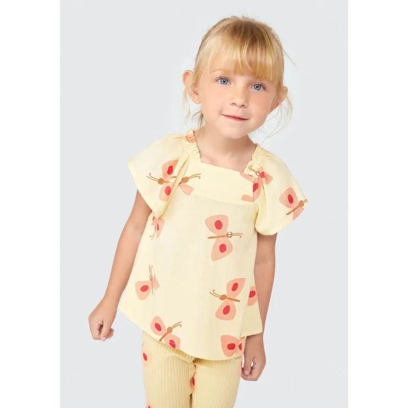 Blusa Infantil Menina Toddler Manga Curta - Amarelo 004