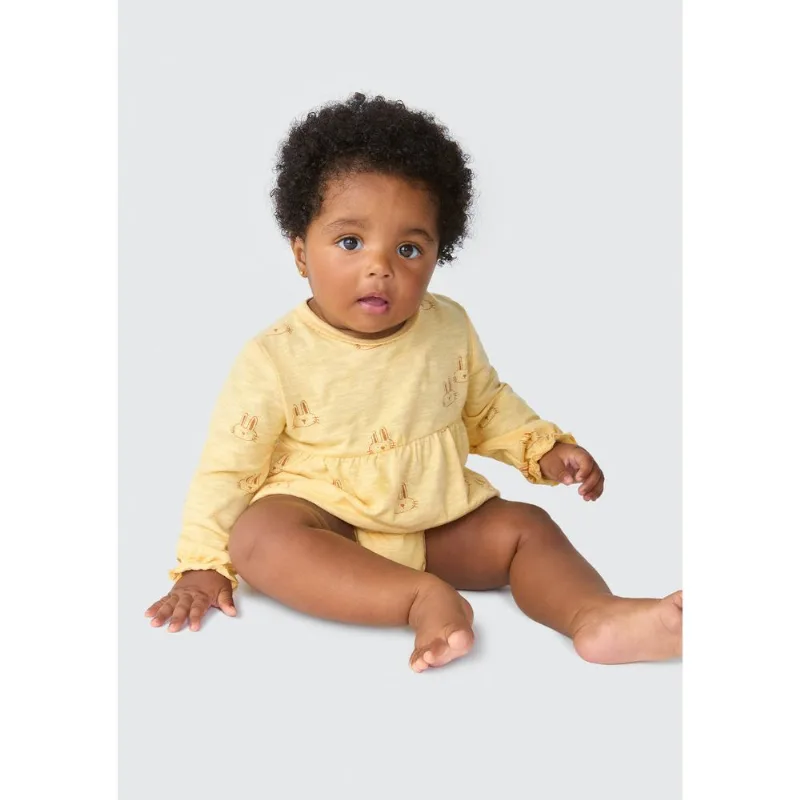 Body Bebê Menina Manga Longa Com Estampa - Amarelo 09M