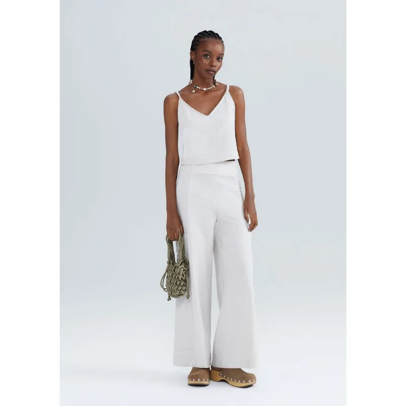 Calça Feminina Pantalona Cintura Alta Texturizada Eco - Off white G