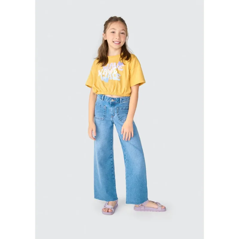 Blusa Cropped Infantil Menina Com Estampa - Amarelo 012