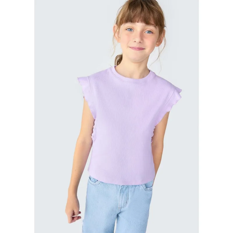 Blusa Infantil Menina Em Ribana Com Babados - Roxo 008