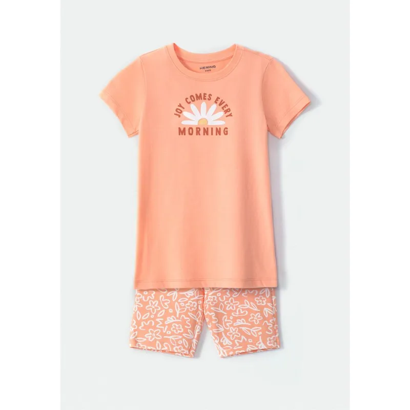 Conjunto Infantil Menina Curto Com Estampa - Laranja 012