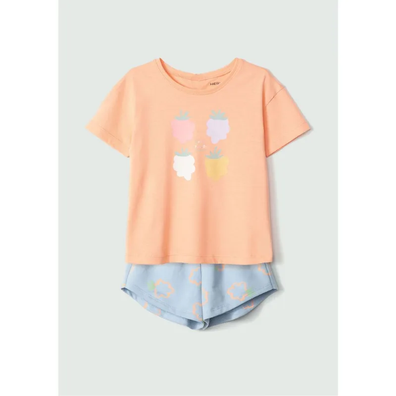 Conjunto Curto Infantil Menina Toddler Estampado - Laranja 001