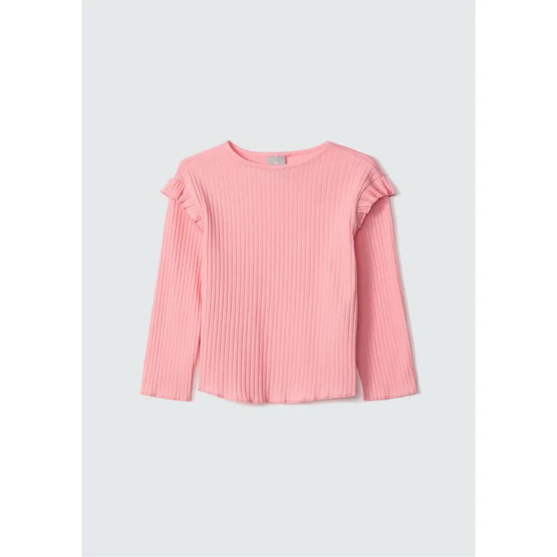 Blusa Básica Infantil Menina Toddler Com Babados - Rosa 004