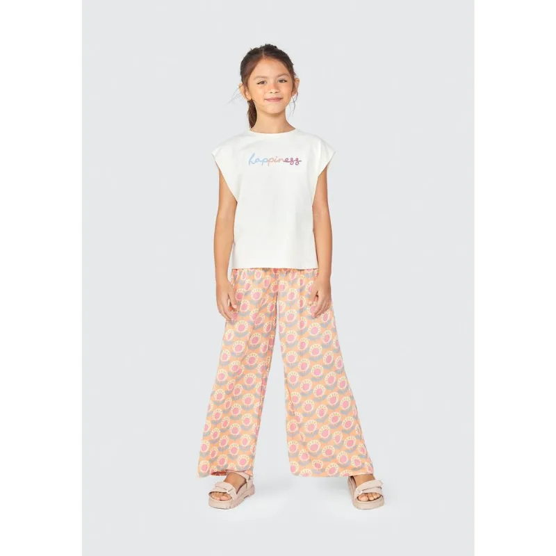 Blusa Muscle Tee Infantil Menina com Bordado - Amarelo 008