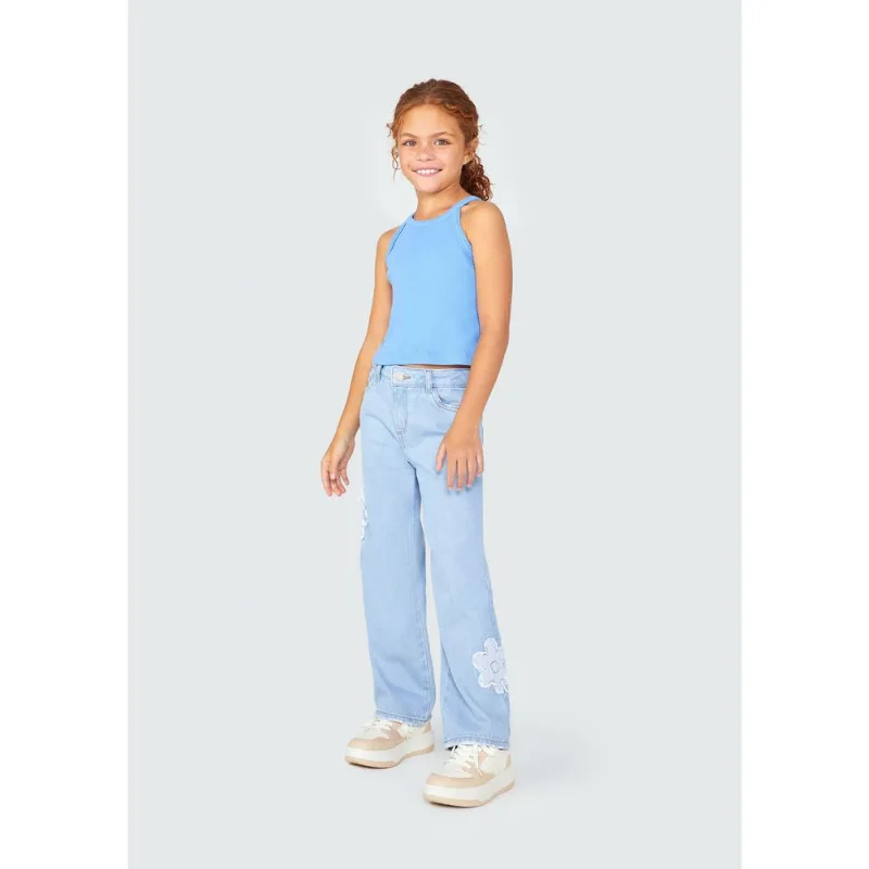 Calça Jeans Infantil Menina Com Aplique - Azul 006