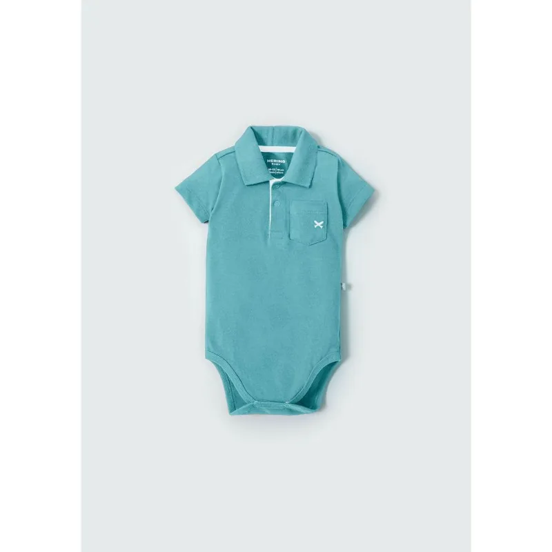Body Bebê Menino Gola Polo Com Bordado - Azul 12M