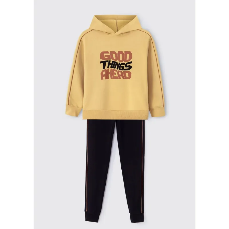 Conjunto Infantil Menino Em Moletom Peluciado - Amarelo 014