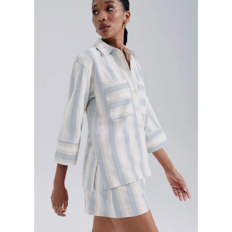 Camisa Feminina Manga Longa Listrada - Azul XG