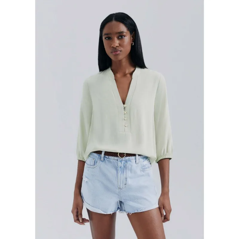 Blusa Básica Feminina Manga 7/8 Bufante - Verde P