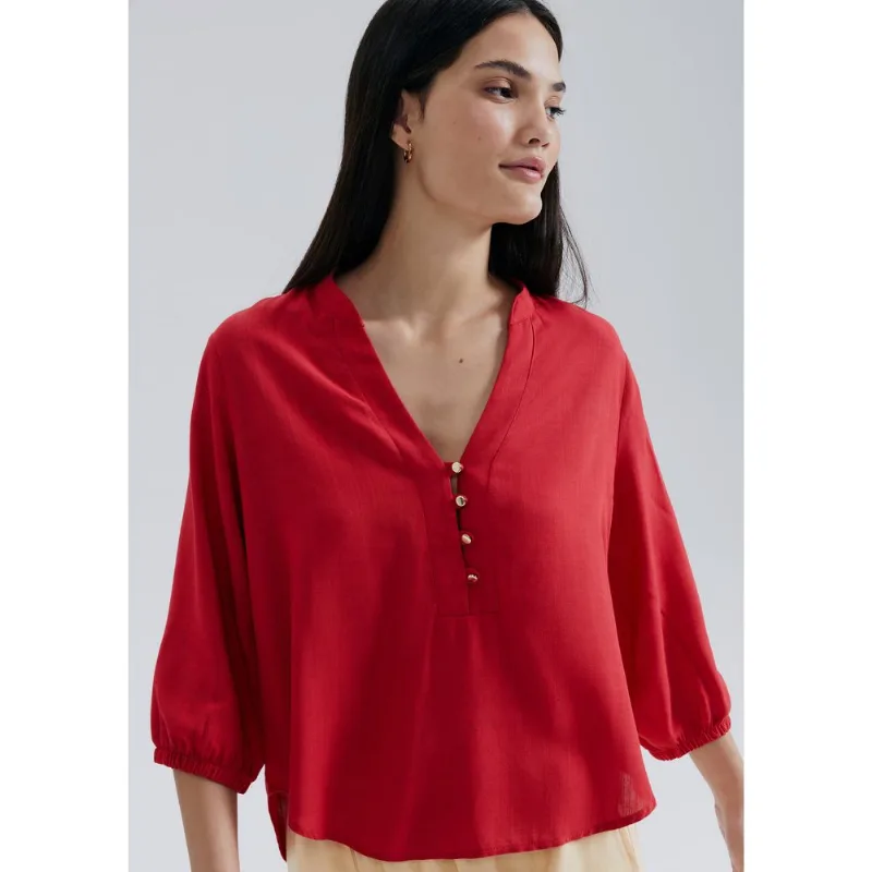 Blusa Básica Feminina Manga 7/8 Bufante - Vermelho P