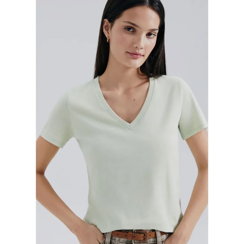Blusa Básica Feminina Manga Curta Decote V - Verde G