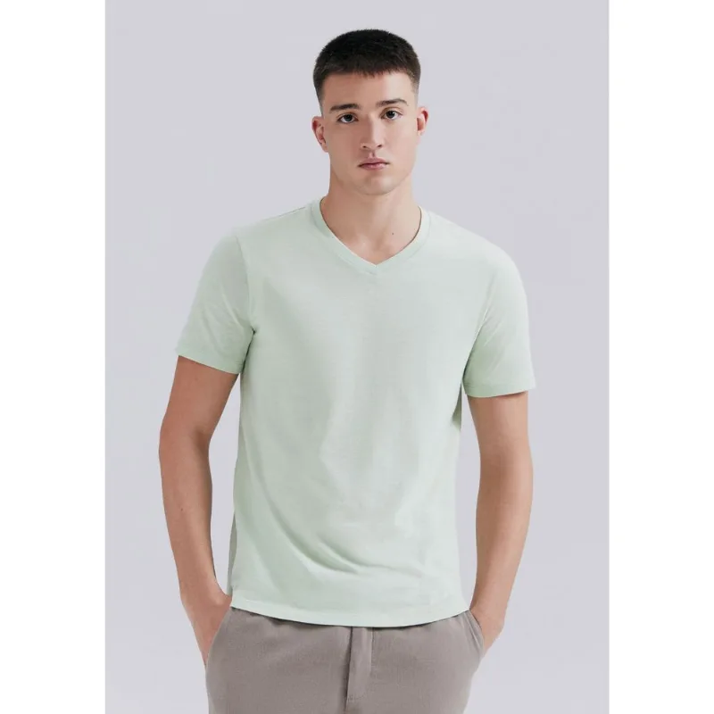 Camiseta Básica Masculina Slim Gola V Em Malha Flamê - Verde EXG