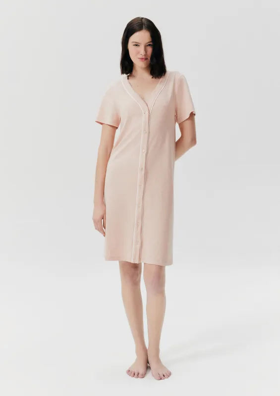 Camisola Estampada Manga Curta Com Botões - Rosa - Hering Intima - Camisolas