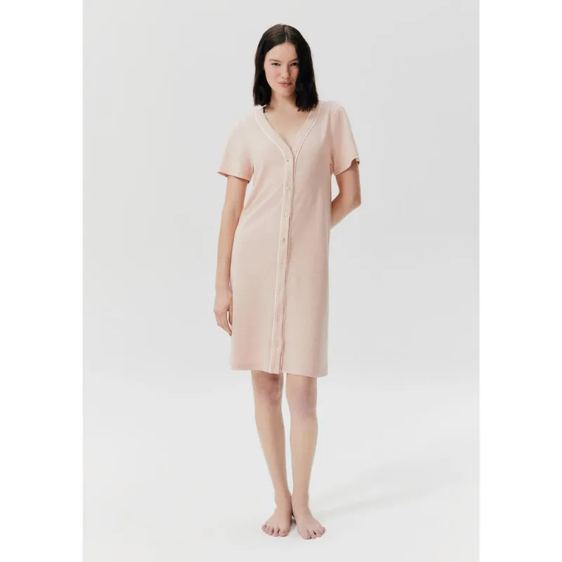 Camisola Estampada Manga Curta Com Botões - Rosa G