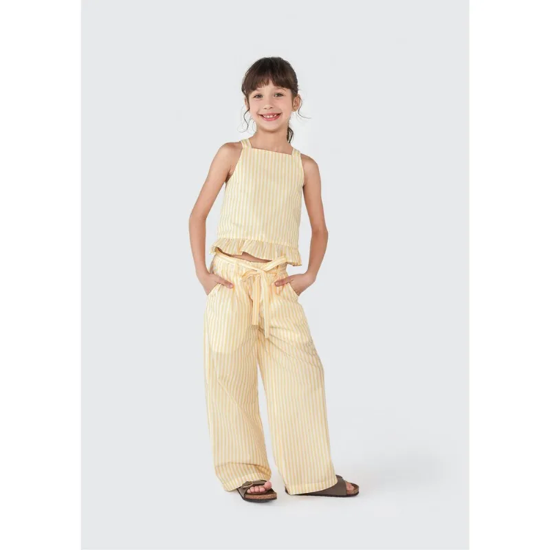 Calça Infantil Menina Reta Em Fio Tinto - Amarelo 012
