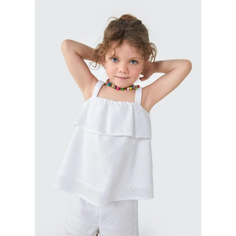 Blusa Bata Infantil Menina Toddler Com Babado - Branco 001