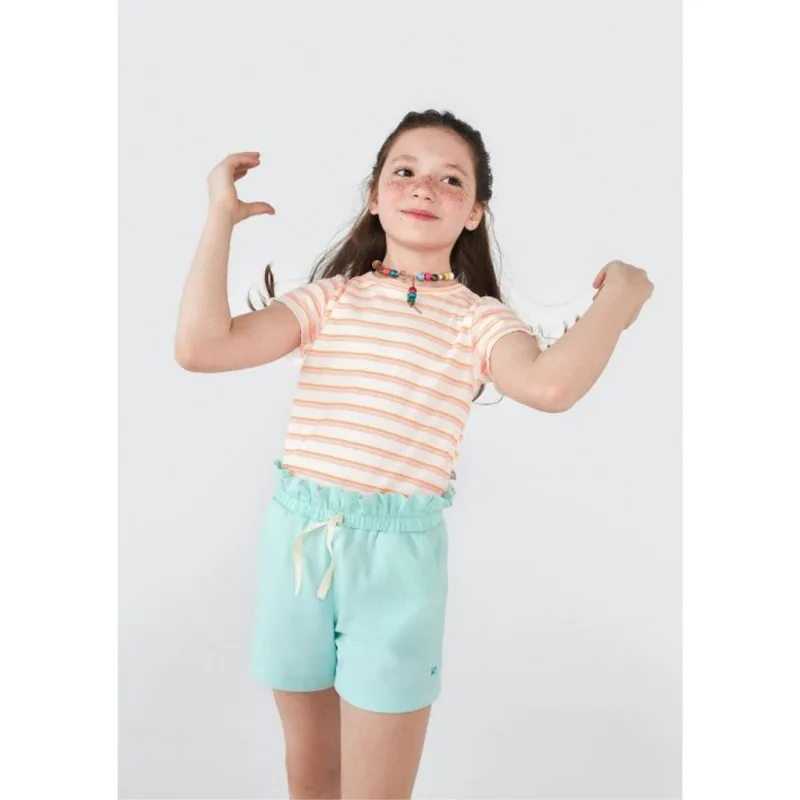Blusa Infantil Menina Manga Curta Em Ribana Estampada - Laranja 008