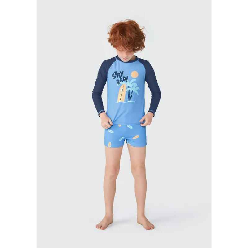 Conjunto Praia Infantil Menino Com Proteção UV - Azul 004