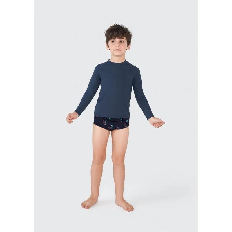 Camiseta Infantil Unissex Manga Longa Com Proteção Solar - Azul 010