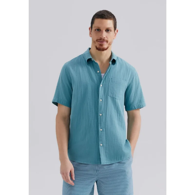Camisa Masculina Manga Curta Texturizada - Azul XXG