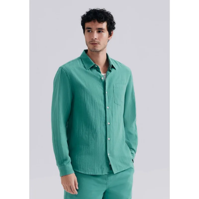 Camisa Masculina Manga Longa Texturizada - Verde XG