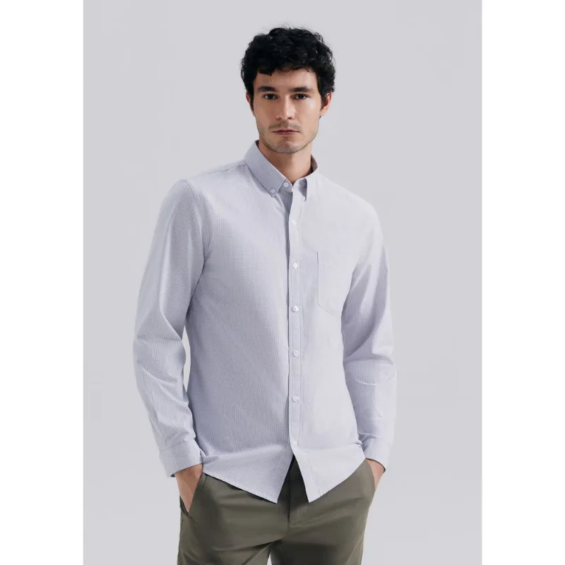 Camisa Básica Masculina Manga Longa Slim Xadrez - Cinza XXG