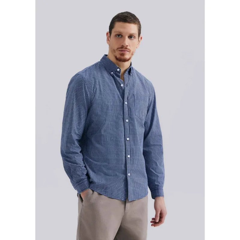 Camisa Básica Masculina Manga Longa Slim Xadrez - Azul M