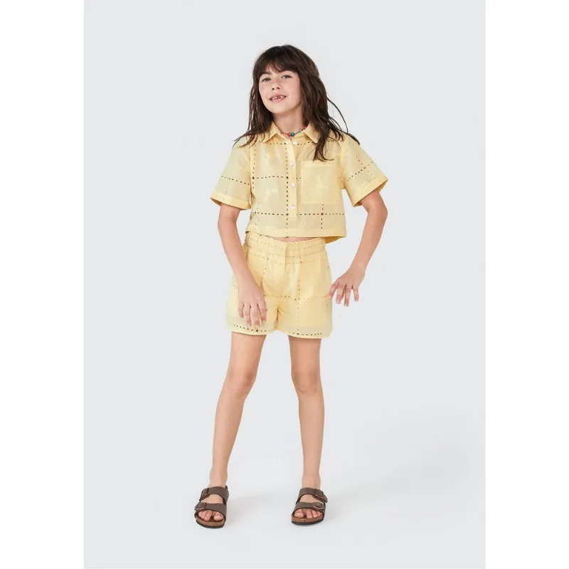 Blusa Cropped Infantil Menina Em Laise - Amarelo 014