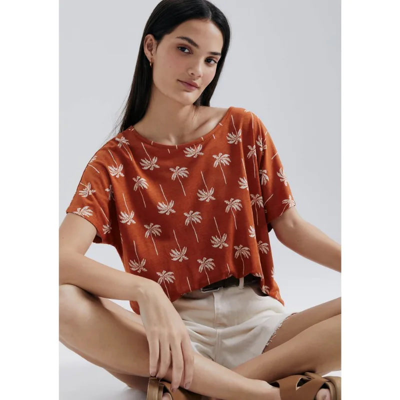 Blusa Feminina Manga Curta Estampada - Terracota P