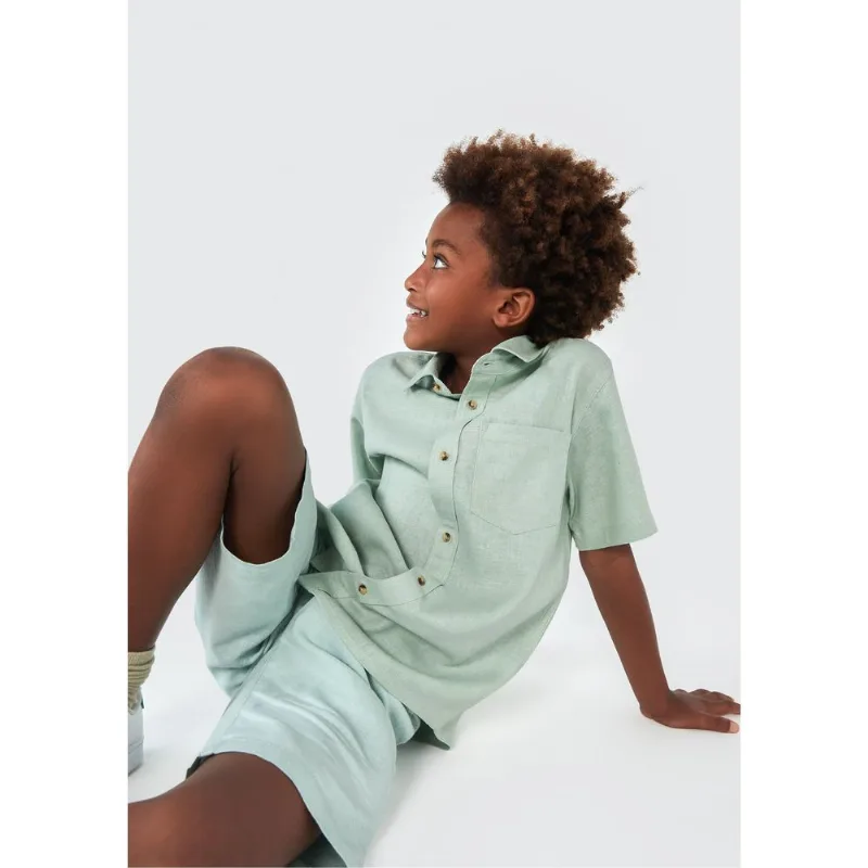Camisa Infantil Menino Manga Curta Com Linho - Verde 014