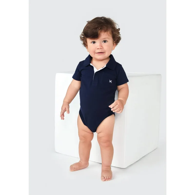 Body Polo Bebê Menino Com Bolsinho - Azul 06M