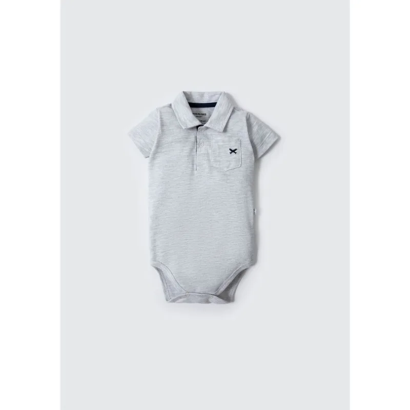 Body Polo Bebê Menino Manga Curta - Cinza 24M