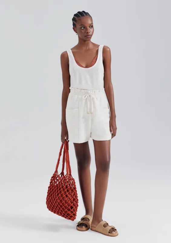 Shorts Feminino Texturizado Com Linho - Bege - Hering Adulto - Shorts